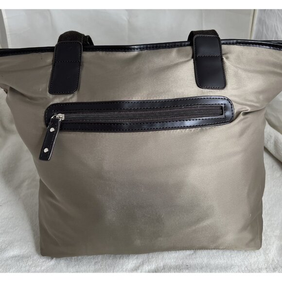 Sandra Roberts Large Tote Bag With Brown Handles & Front Zipper Pocket - Picture 5 of 12